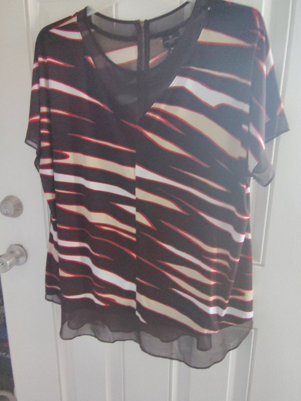 Sheer Brown & Red Design Womans Top Flowy